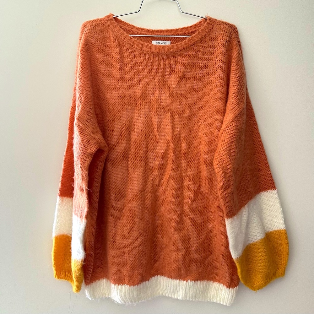 Nine West Orange Color Block Sweater
